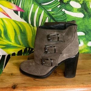 All Saints Kurve US 8/EU 38 Grey Suede Buckle Fall Winter Punk Chunky Booties